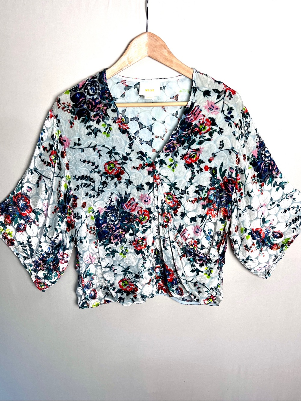 Anthropologie Maeve Umi Silk Blend Burnout Velvet Floral Wrap Top Size S